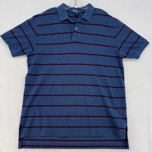 Polo Ralph Lauren Mens XL Blue Maroon Striped Short Sleeve Cotton Polo Shirt Y2K